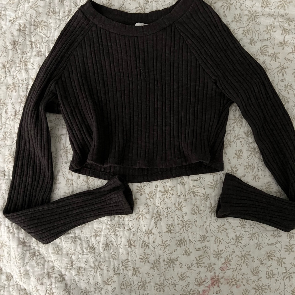 Urban Outfitters Brown Ribbed Long Sleeve Crop Top